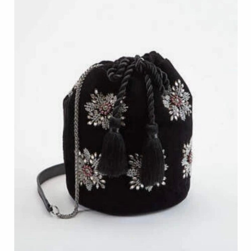 J. Jill luxuriously Soft Embellished Rhinestone Sparkle Velvet Drawstring Bag